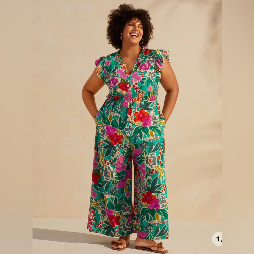 Floral wide legged Jumpsuit with Green and Pink Accents